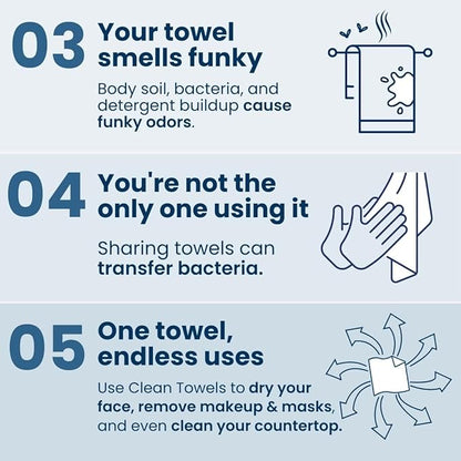 Clean Skin Club Clean Towels XL®, 100% USDA Biobased Face Towel, Disposable Face Towelette, Eczema Association Accepted, Makeup Remover Dry Wipes, Ultra Soft, 50 ct per pack, 4 Packs, 200 Ct Total