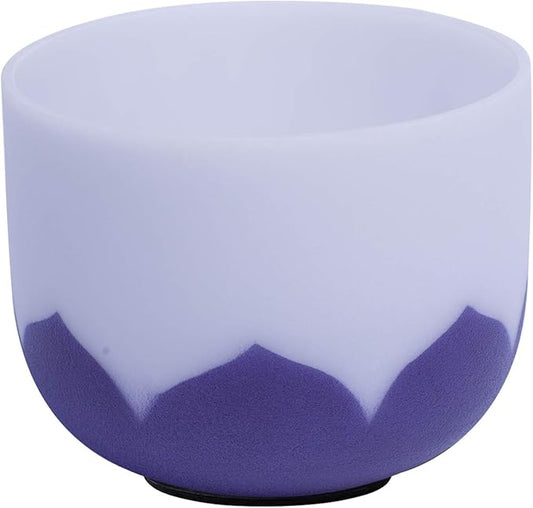 ENERGYSOUND 432Hz A 3rd Eye Chakra Lotus Frosted Quartz Crystal Singing Bowl 7 inch with Lotus Design mallet and o-ring included