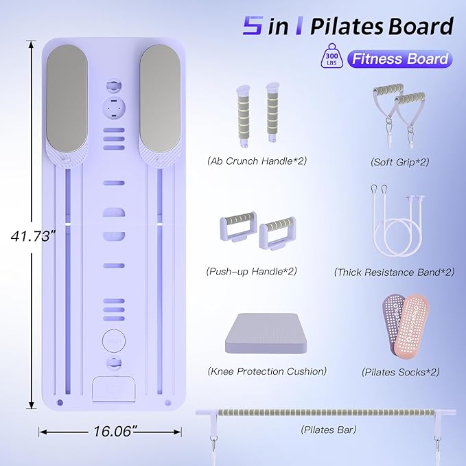 Pilates Reformer Set, Foldable Pilates Board with Resistance Bands, 5 in 1 Portable Pilates Sliding Board, Trainer Machine for Home Workout, Ab, Core, Fitness, Exercise
