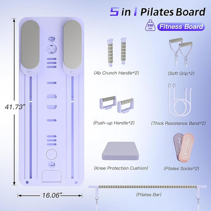 Pilates Reformer Set, Foldable Pilates Board with Resistance Bands, 5 in 1 Portable Pilates Sliding Board, Trainer Machine for Home Workout, Ab, Core, Fitness, Exercise