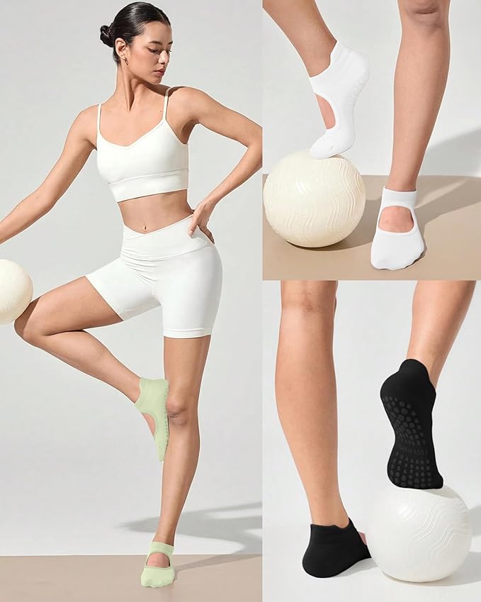 yeuG Grip Pilates Socks for Women Yoga Socks with Grips Open Top Non Slip Grippy Socks for Barre, Ballet, Barefoot Workout