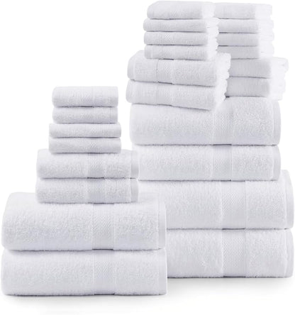 LANE LINEN 100% Luxury Cotton Bathroom Towel Set - 24 Pcs - Fluffy, Super Soft & Absorbent - 2 Bath Sheets, 4 Bath Towels, 6 Hand Towels, 8 Washcloths, 4 Fingertip- Hotel Quality Towel Set - White