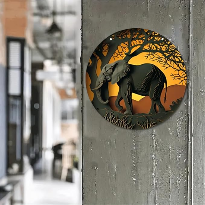 1pc 8x8in/20cm*20cm Round Wooden Hanging Sign, Imitation Hollow Painting Round Garland Sign Sign, Office Decor, Women's Gift Elephant Theme Decoration, Home Decor