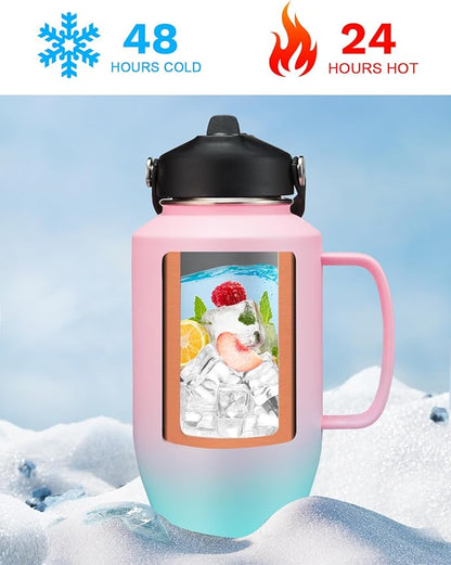 40 OZ Water Bottle with Handle and Straw - Cold-48h & Hot-24h, Insulated Water Bottle Fit in Car Cup Holder, Stainless Steel Water Bottle Coffee Tumbler Cup with Straw, Carrier Bag, Paracord