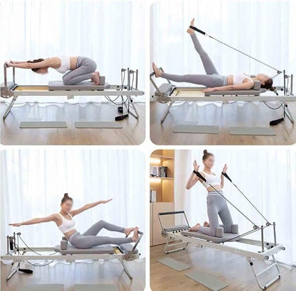 Pilates Reformer Machine, Multifunction Portable Adjustable Reformer, for Home Gym Indoor, Women Yoga Workout, Foldable Exercise Equipment, Training Weight,Off White