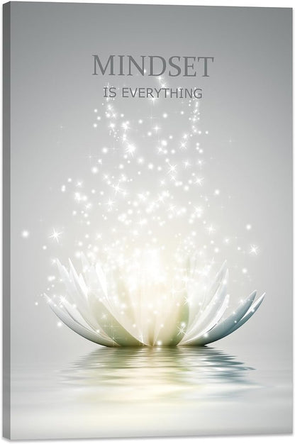 Lotus Flower Wall Art Canvas Mindset Motivational Quotes Poster for Zen Office Wall Decor Spiritual Meditation Prints Artwork Framed (16 x 24inches)