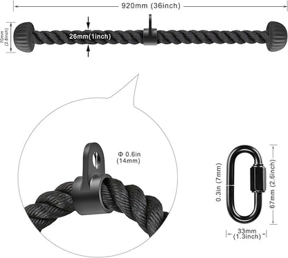 SELEWARE Triceps Rope with Non-Slip Soft Rubber Ends Home Gym Cable Attachment Workout Accessories 28 & 36 inches Long LAT Pulldown Attachment Black and Orange