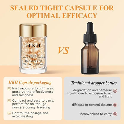 HKH Vitamin C Serum For Face Anti-Wrinkle 30 Capsules With Scissors,Vitamin C Anti-Wrinkle &Vitamin A Retinol Collagen Anti-Aging Night Serum For Women,Smoothing,Hydrating,Firming Skin,Travel Portable