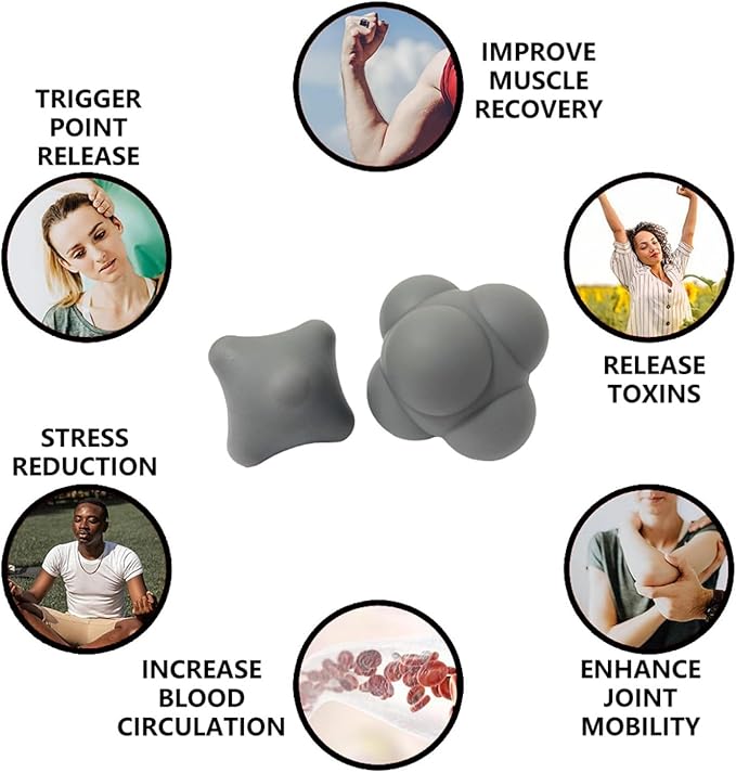 Reaction Training Ball & Six-Point Spike Massage Ball Set,2 Different Massage Balls for Hand and Foot Relaxation,Deep Muscle Relief,Ideal for Athletes & Everyday Use(Grey/Grey 2 Pieces)