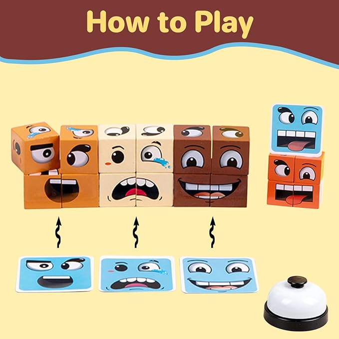 Face Change Cube Game - Face Blocks Race Wooden Face Changing Magic Cube Game Expression Puzzle Building Pattern Board Games Activity Assembly Brain Teaser Stress Relief Fidget Toys