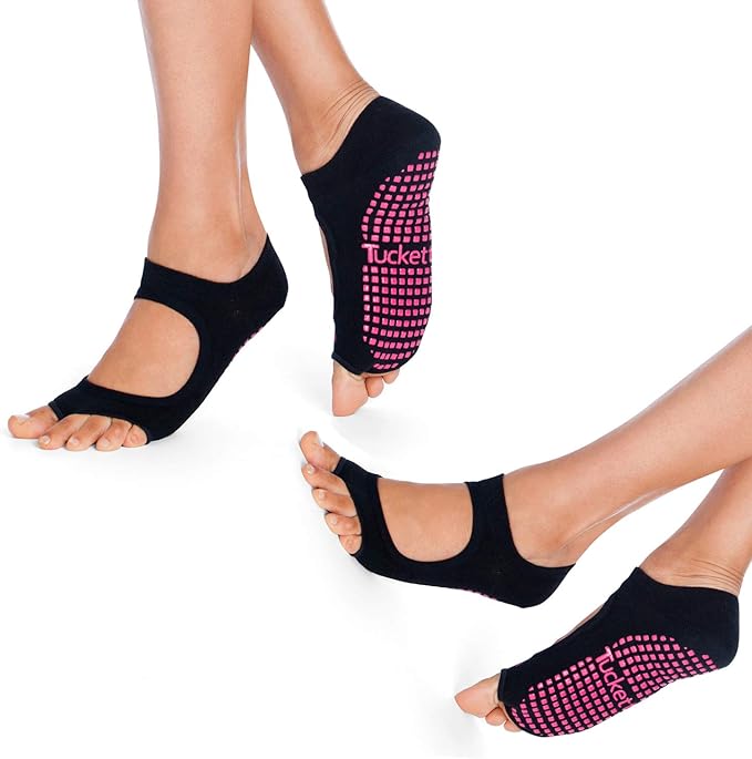 Tucketts Toeless Pilates Socks with Grips for Women, Non-Slip Yoga & Barre Socks for Stability & Barefoot Workouts, Size 6-13
