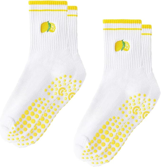 DADAB Cute Pilates Grip Socks for Women – Yoga Grippy Non Slip Barre Sticky Crew Socks for Workout, Hospital Use