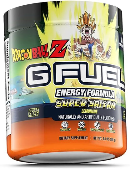 G Fuel Dragon Ball Z Energy Drink Powder, Pre Workout Caffeine Mix for Gaming, Sugar Free Focus Amino, Vitamin + Antioxidants, 9.9oz (Lemonade, 40 Servings)