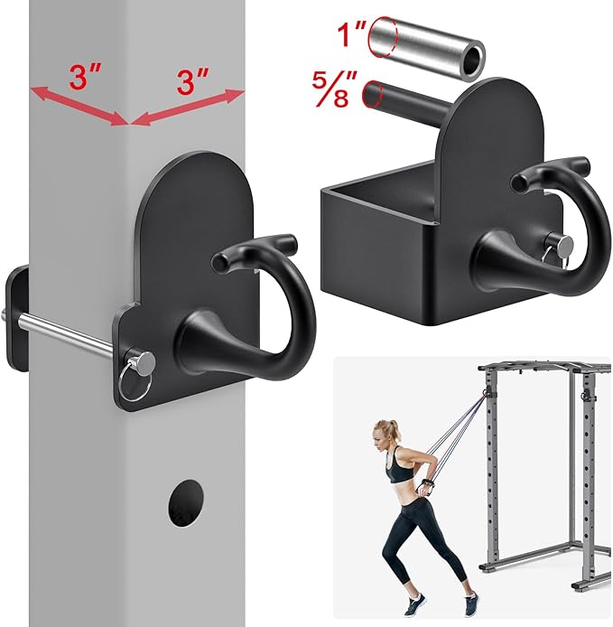 Kipika Power Cage Squat Rack Home Gym Accessories - Anchor for Resistance Bands Fits Rack with 5/8" or 1" Holes, Heavy Duty Hooks for Workouts, Strength Training, and Physical Therapy Exercise, 2 Pack