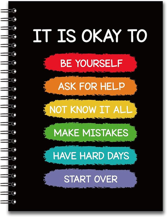 YAZMEEN Inspirational Blank Spiral Notebook（160 Pages） It is Okay to Be Yourself Hardcover Notebook Mental Health Awareness Gift Funny Motivational Gift Journal for Teen Teacher Student Office Work
