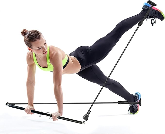 Spreader Bar Black Silver Red Gold Adjustable Exercise Stainless Steel Bar with 2 Fixed Rings, Yoga Training Fitness Gear, Workout Bar,Sports Gym Kit (Black)