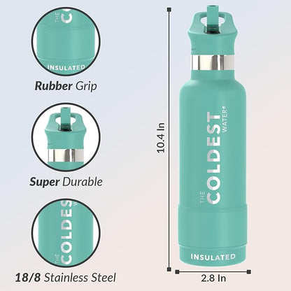 Coldest Insulated Water Bottle with Straw Lid - Stainless Steel Metal Insulated Bottle for Men & Women (Terraform Green, 21 oz)