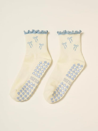 Crew Half Calf Grip Socks, Cutest Fruits Pilates Socks, Ruffle socks, Non-Slip, Barre Yoga Fitness