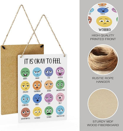 Boho It Is Okay To Feel Mindfulness Posters Mental Health Awareness Psychologist Gift Wood Decor Sign Positive Affirmations Wall Decor for Consultation Room Therapy Office Bedroom Living Room
