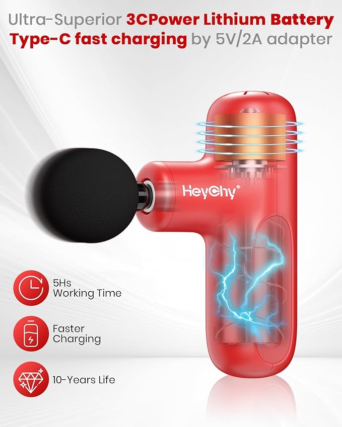 Super Mini Massage Gun Deep Tissue, Handheld Muscle Massager with 4 Heads, Percussion Travel Size Massage Gun for Back, Neck, Body Pain Relief, Quiet for Home, Gym, Office, Gift for Men & Women, Red