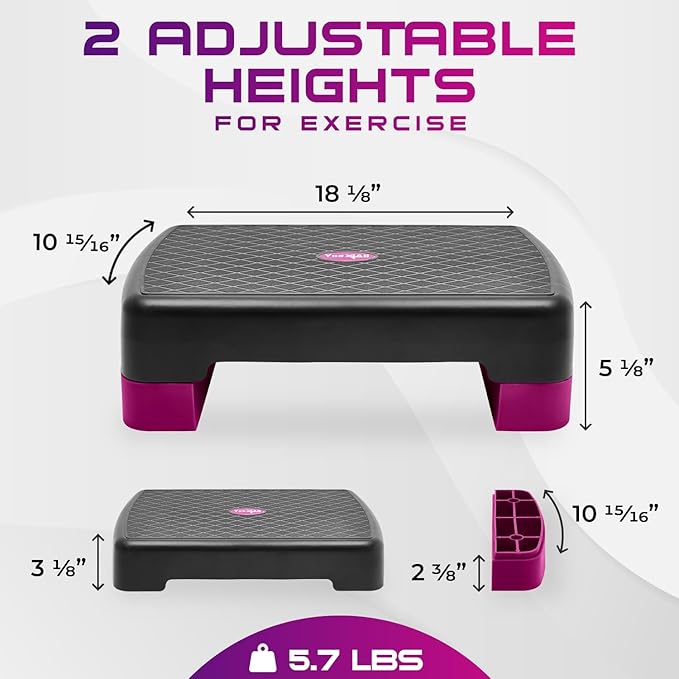Yes4All 18.1" Aerobic Exercise Step Platform with 2 Risers, Adjustable Height Workout Stepper 3" 5.1" for Home Gym Step Up Exercise & Balance Training, Mulltiple Colors