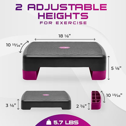 Yes4All 18.1" Aerobic Exercise Step Platform with 2 Risers, Adjustable Height Workout Stepper 3" 5.1" for Home Gym Step Up Exercise & Balance Training, Mulltiple Colors