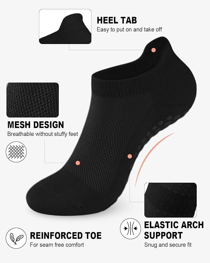 3/6 Pairs Grip Pilates Socks for Women, Non-slip Yoga Athletic Socks for Barre Ballet Barefoot Workout Hospital