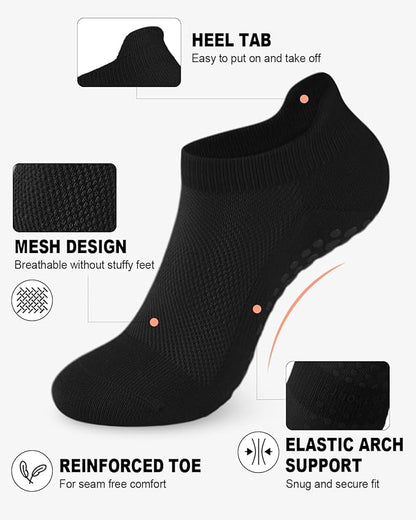 3/6 Pairs Grip Pilates Socks for Women, Non-slip Yoga Athletic Socks for Barre Ballet Barefoot Workout Hospital