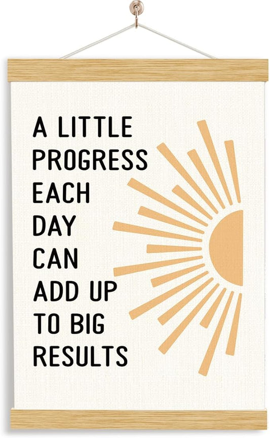 YGSDZY A Little Progress Each Day Can Add Up To Big Results, Therapy Office Decor, Wood Poster Hanger, Mental Health Poster, Mental Health Posters, Motivational Office Decor, School Counselor