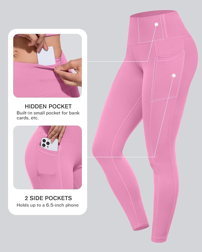 CHRLEISURE Leggings with Pockets for Women, High Waisted Tummy Control Workout Yoga Pants