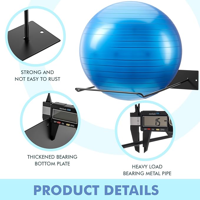 Threan 2 Pack Metal Medicine Ball Rack Wall Mounted 16.6'' Large Yoga Storage Ball Rack Thickened Black Sport Exercise Equipment Holder for Gyms Studios Home Space