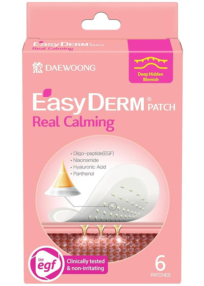 Easyderm Real Calming Patch – 6 Spot Patches, K-Beauty Skincare with Niacinamide, Hyaluronic Acid, EGF Micro Point length : 285μm