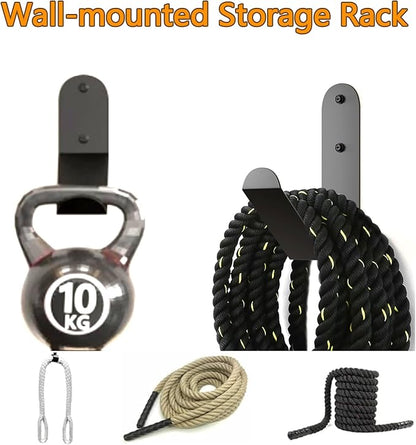 2 PCS Exercise Rope Storage Rack Black Steel Battle Rope Storage Hook Wall Mount Rope Hanger Organizer Workout Rope Holder Mount Heavy Duty J-Hook for Exercise Rope Battle Rope in Home/Commercial Gym