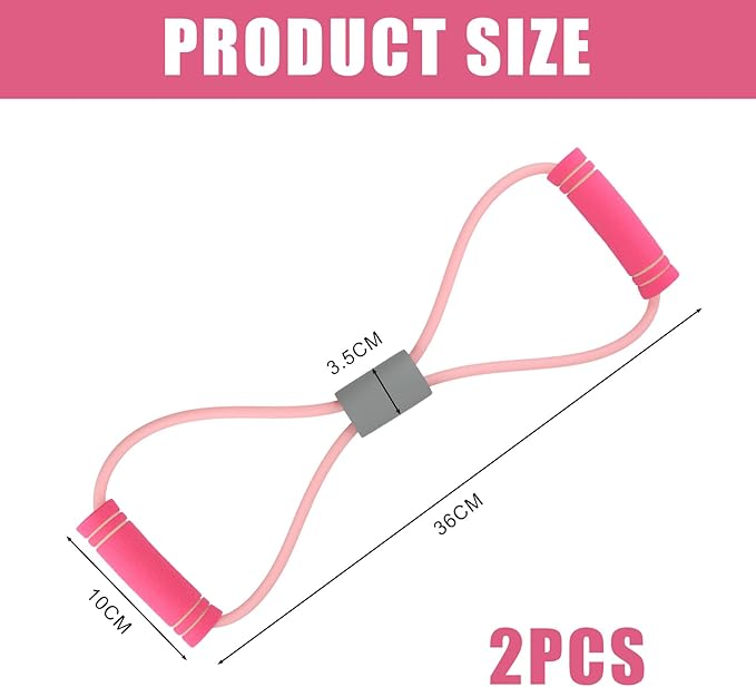 Saludea Resistance Band, 2 PCS with Handles Figure 8 Resistance Band, Yoga Gym Fitness Pulling Rope for Full Body Workout Arms Shoulders Back Legs and Buttocks (Pink)