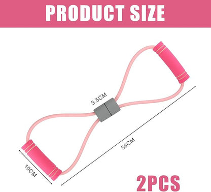Saludea Resistance Band, 2 PCS with Handles Figure 8 Resistance Band, Yoga Gym Fitness Pulling Rope for Full Body Workout Arms Shoulders Back Legs and Buttocks (Pink)