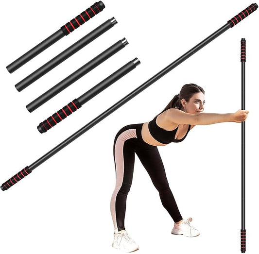 Yoga Stick Sturdy Steel, 5 Ft Adjustable Stretching Stick for Mobility, Flexibility and Balance, Versatile Exercise Stick with Non-Slip Ends and Foam Handles for Fitness, and Posture