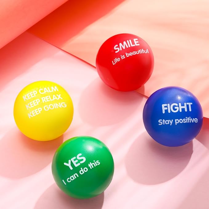 Liliful 48 Pieces Motivational Stress Balls Bulk for Adults Fidget Toys End of The Year Student Gifts Inspirational Squeeze Balls Employee Appreciation Gift Adult Goodie Bag 2. 2 Inch(Stylish Color)