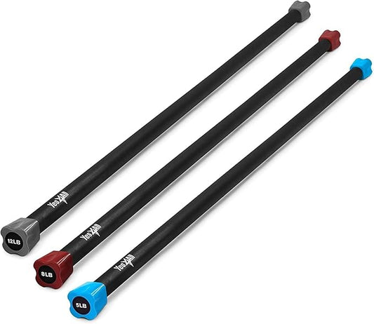 Yes4All Total Body Workout Weighted Bar, Resistance Band Bar, Racks for Strength Training, Exercise Bar for Yoga in Home and Gym - Single/Combo