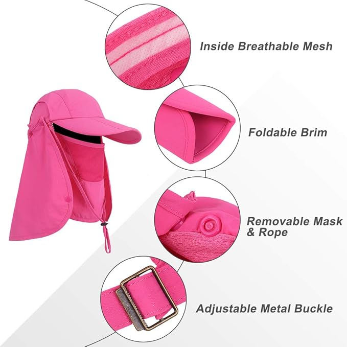 Foldable Sun Cap, Fishing Hats, UPF 50+ Protection Caps with Face Mask Neck Flap