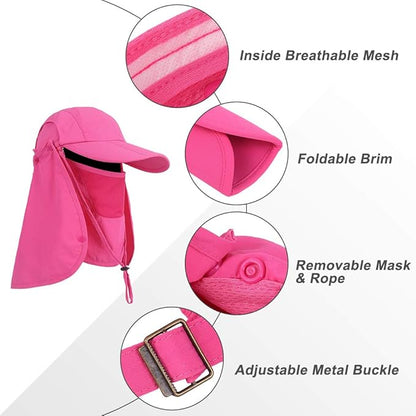 Foldable Sun Cap, Fishing Hats, UPF 50+ Protection Caps with Face Mask Neck Flap