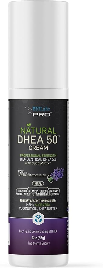 DHEA All Natural Bioidentical 50mg Dhea Cream, Two Month Supply, Dehydroepiandrosterone, Organic Fenugreek, Tribulus Terrestris, Maca Root and Hgw (Lavender)