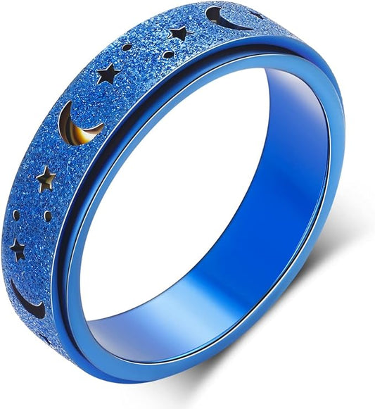 Anxiety Ring for Women Spinner Ring Fidget Toys Adults Fidget Ring Spinner Thumb Rings for Anxiety for Women Anti Anxiety Fidget Ring Men Moon StarBlue 7