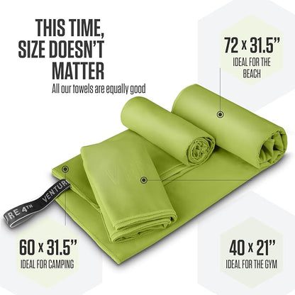 VENTURE 4TH Quick Dry Towel. Microfiber Travel Towel Ideal for Camping, Hiking, Backpacking, Gym. Lightweight & Fast Drying Travel Towels for Body. Compact & Easy to Pack - Lime Extra Large