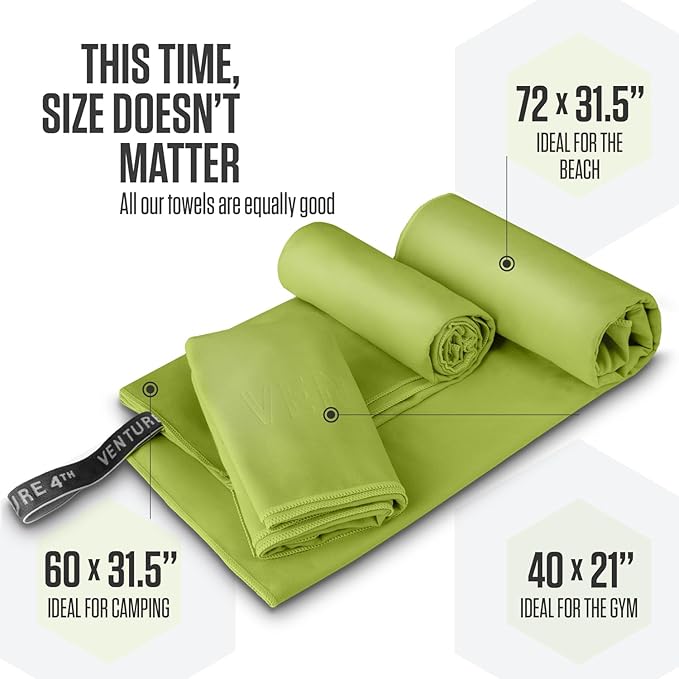 VENTURE 4TH Quick Dry Towel. Microfiber Travel Towel Ideal for Camping, Hiking, Backpacking, Gym. Lightweight & Fast Drying Travel Towels for Body. Compact & Easy to Pack - Lime Large