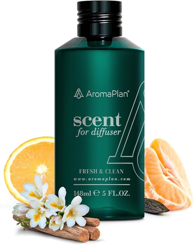 AromaPlan Scents, Clean Smelling Essential Oils, Fresh & Clean 5 Fl Oz (148ml)-Fresh Scent Essential Oil for Diffuser, USA Fragrance, Bigger Bottle, Bolder Aroma & Longer Lasting