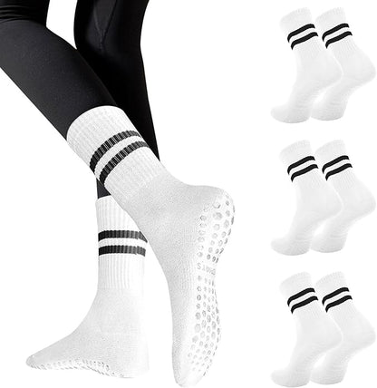 3 Pairs Non Slip Yoga Socks for Women Anti-skid Long Socks for Yoga, Barre, Ballet, Dance, Barefoot Workout Gym