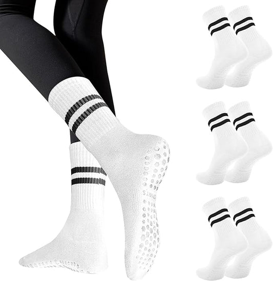 3 Pairs Non Slip Yoga Socks for Women Anti-skid Long Socks for Yoga, Barre, Ballet, Dance, Barefoot Workout Gym