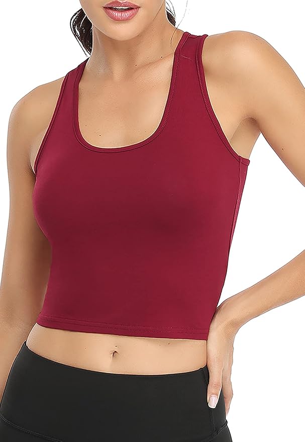 Porvike Sports Crop Tank Tops for Women Cropped Workout Tops Racerback Running Yoga Tanks Cotton Sleeveless Gym Shirts 3 Pack