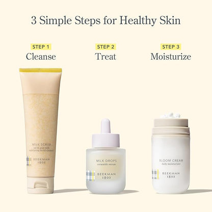 Beekman 1802 Milk Drops Ceramide Facial Serum - Squalane Oil, Hyaluronic Acid & Goat Milk Face Moisturizer - Boosts Skin Radiance & Hydrates Deeply - Fragrance Free, Cruelty Free