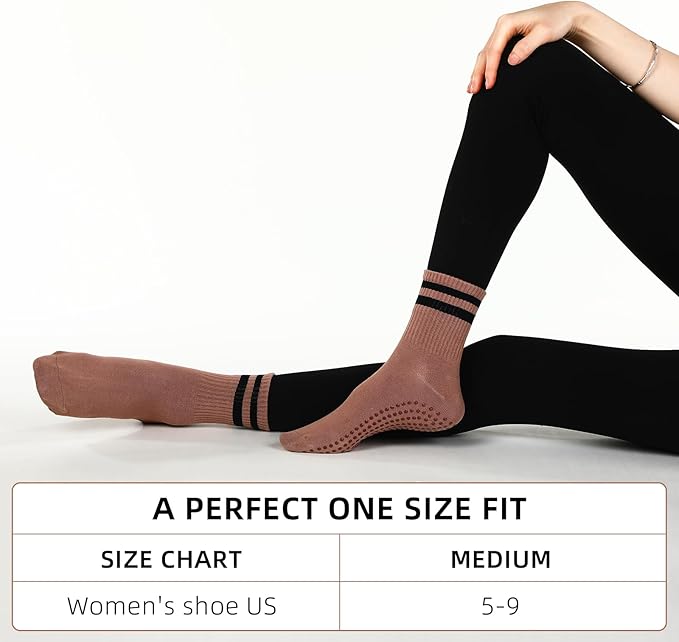 Jeyiour 4 Pairs Womens Pilates Socks with Grip Long Non Slip Yoga Crew Socks for Barre Hospital Home Workout